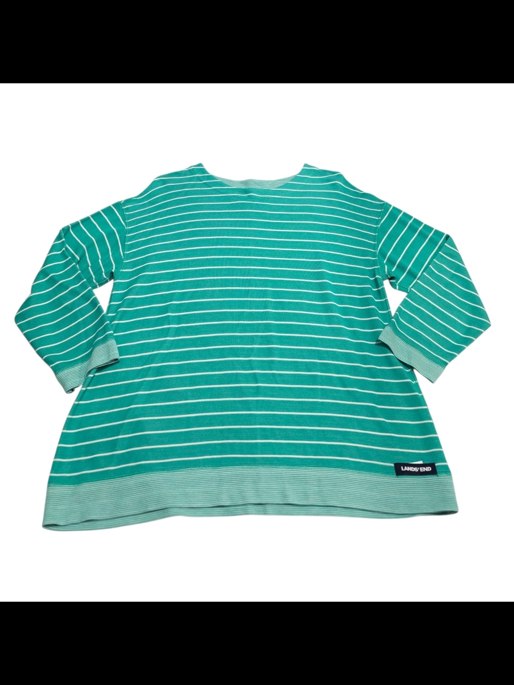 Lands End Aqua Striped Top Womens Medium Reversible Quarter Sleeve Casual Shirt